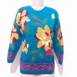 Unique vintage sweater bright floral motif NWT